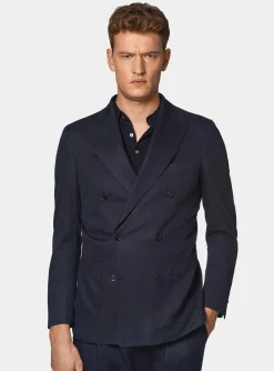 Abito doppiopetto navy in cotone e lino