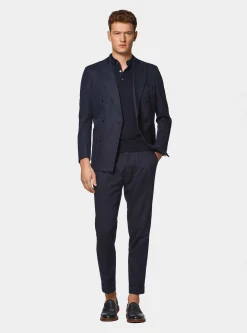 Abito doppiopetto navy in cotone e lino
