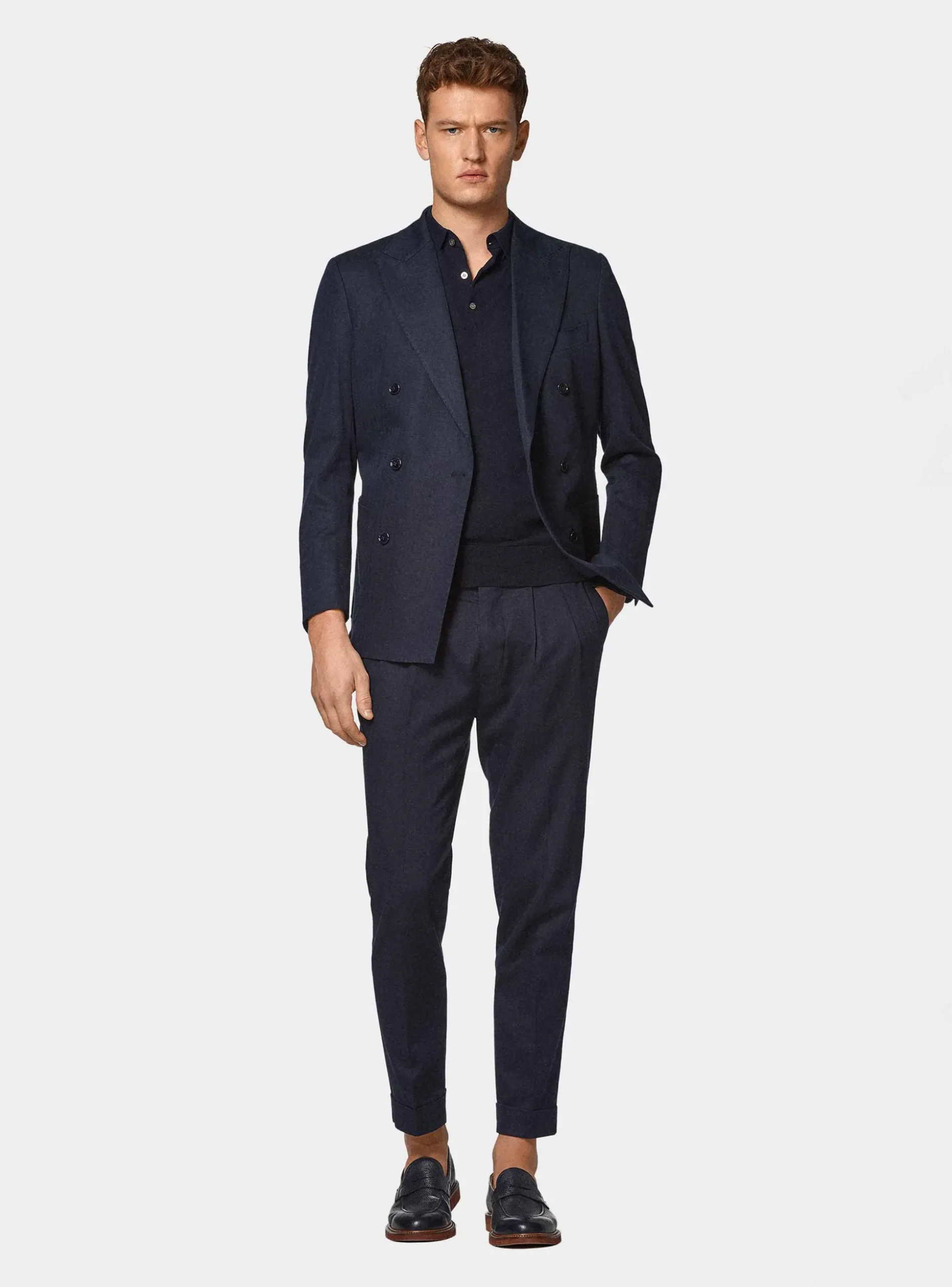 Abito doppiopetto navy in cotone e lino