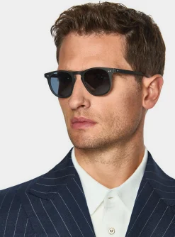 Abito doppiopetto navy in pura lana gessata