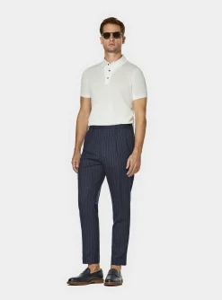 Abito doppiopetto navy in pura lana gessata