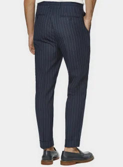 Abito doppiopetto navy in pura lana gessata
