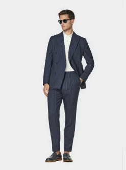 Abito doppiopetto navy in pura lana gessata