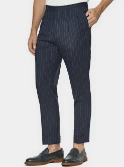 Abito doppiopetto navy in pura lana gessata