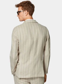 Abito rigato in puro lino crepe