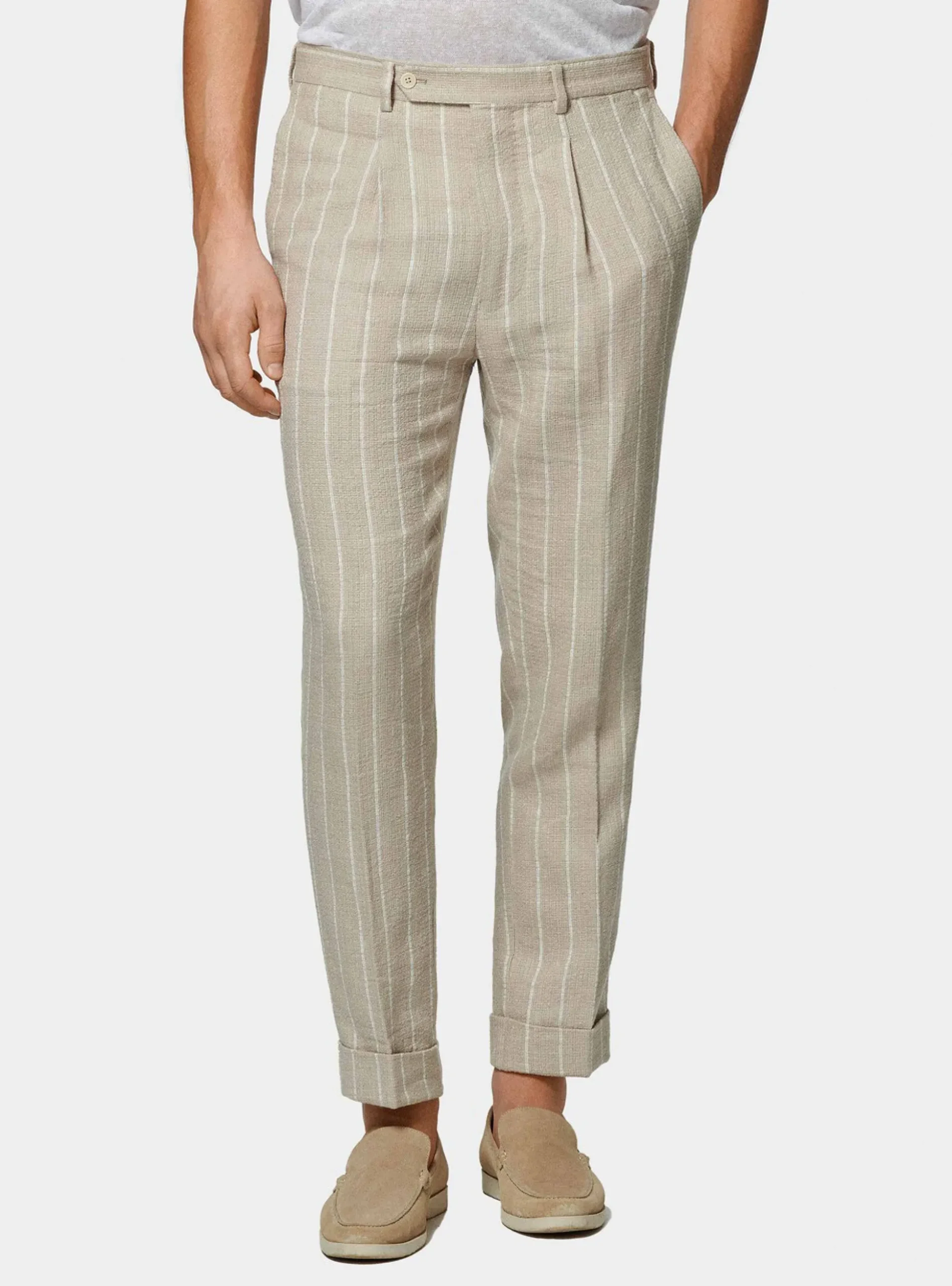 Abito rigato in puro lino crepe