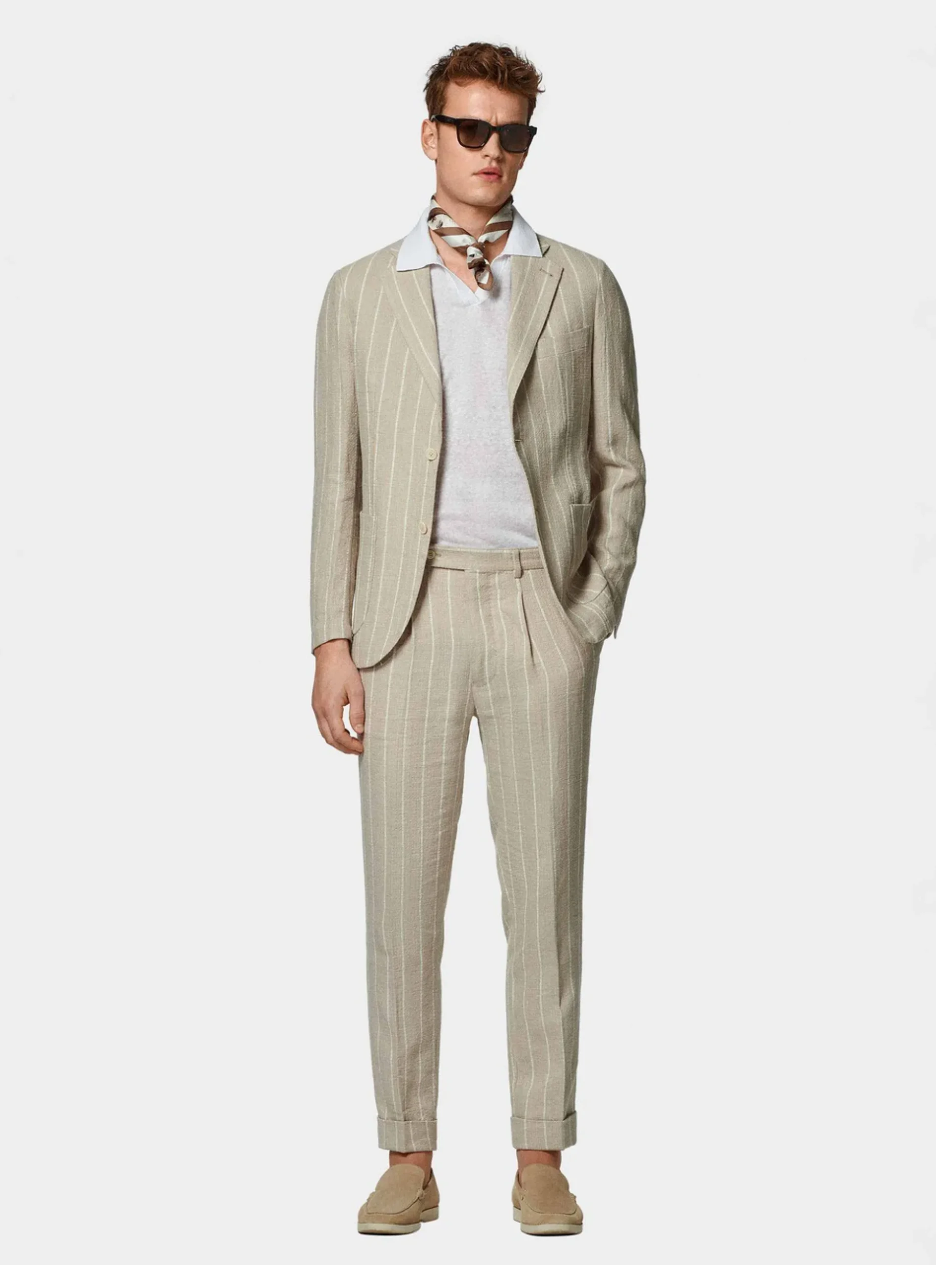 Abito rigato in puro lino crepe