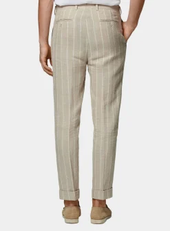 Abito rigato in puro lino crepe