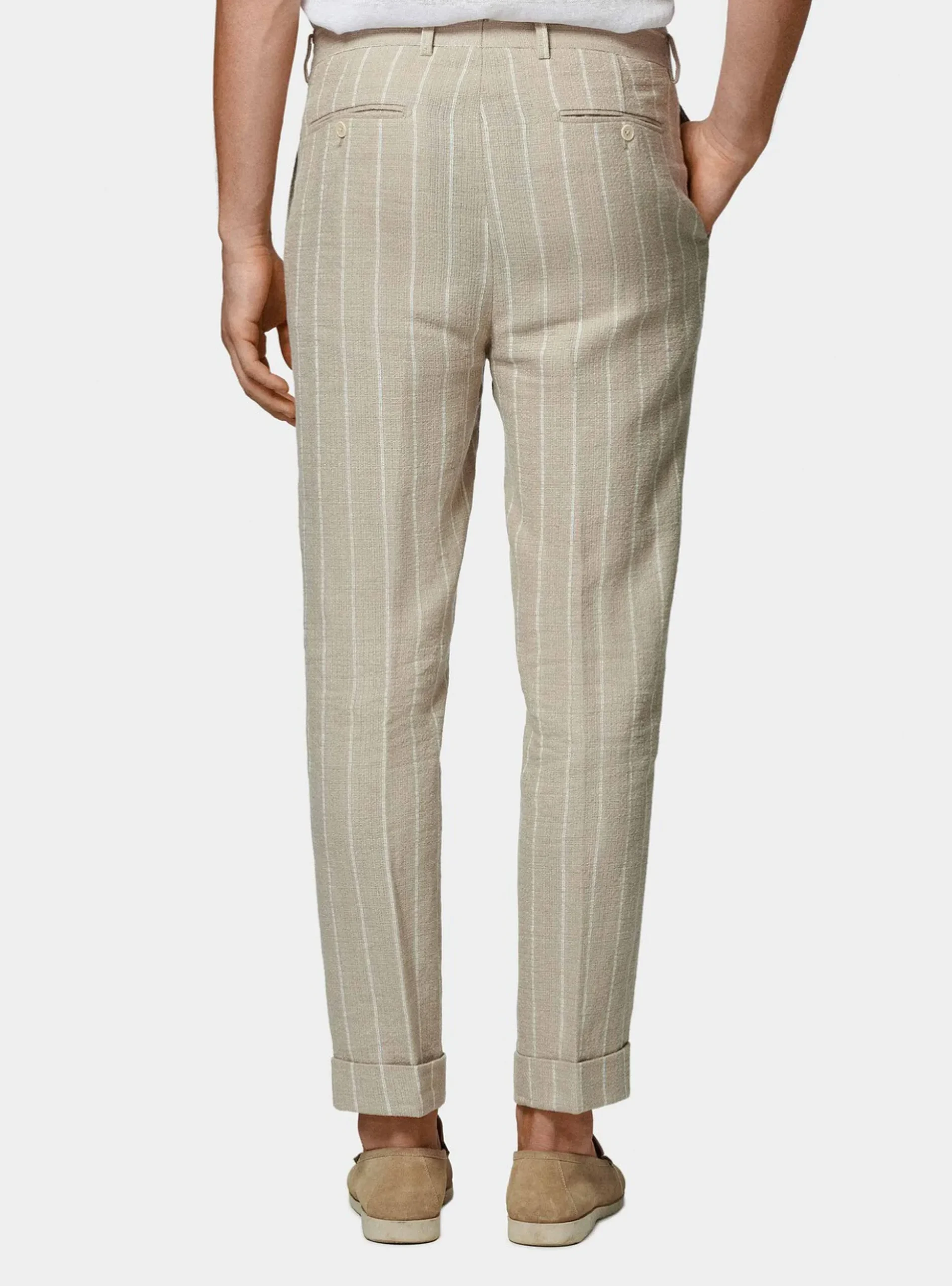 Abito rigato in puro lino crepe