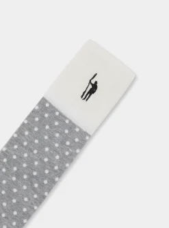 Calza lunga a pois e righe con ricamo