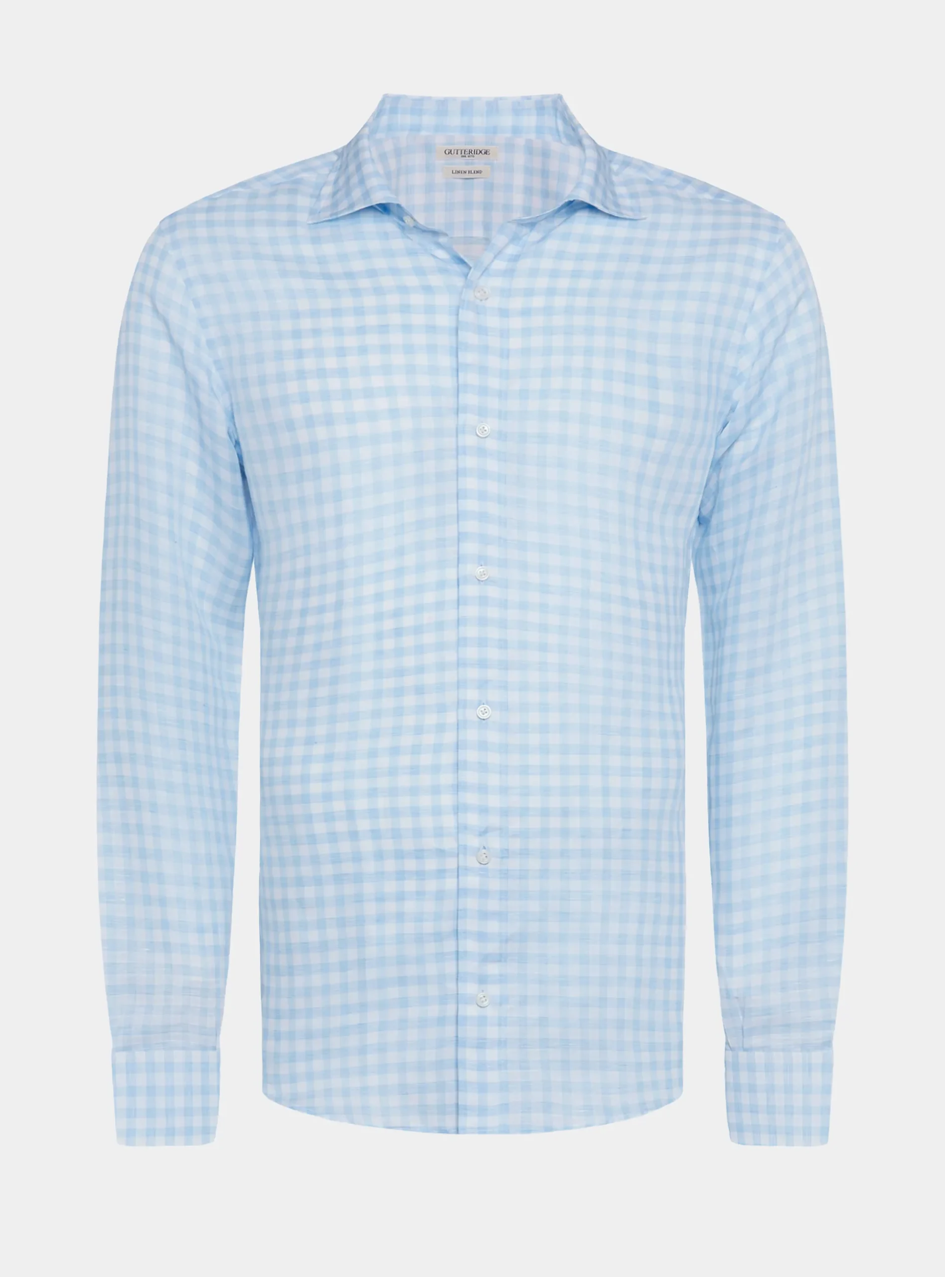 Camicia azzurra in misto lino a quadri