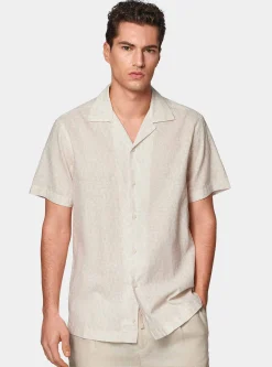 Camicia bowling in lino e cotone stampato