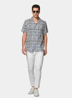 Camicia bowling in lino e cotone stampato