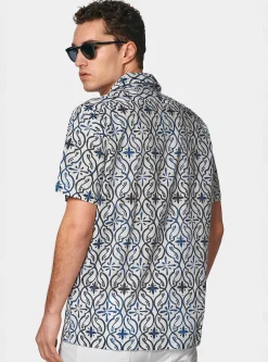 Camicia bowling in lino e cotone stampato