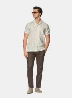 Camicia bowling in lino e cotone rigato