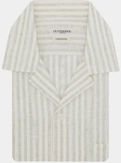Camicia bowling in lino e cotone rigato