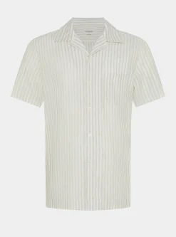 Camicia bowling in lino e cotone rigato