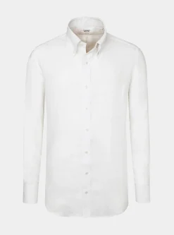 Camicia classic fit comoda in puro lino con collo button down