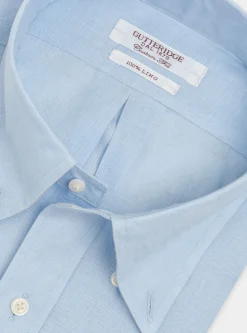 Camicia classic fit comoda in puro lino con collo button down