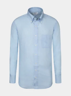 Camicia classic fit comoda in puro lino con collo button down