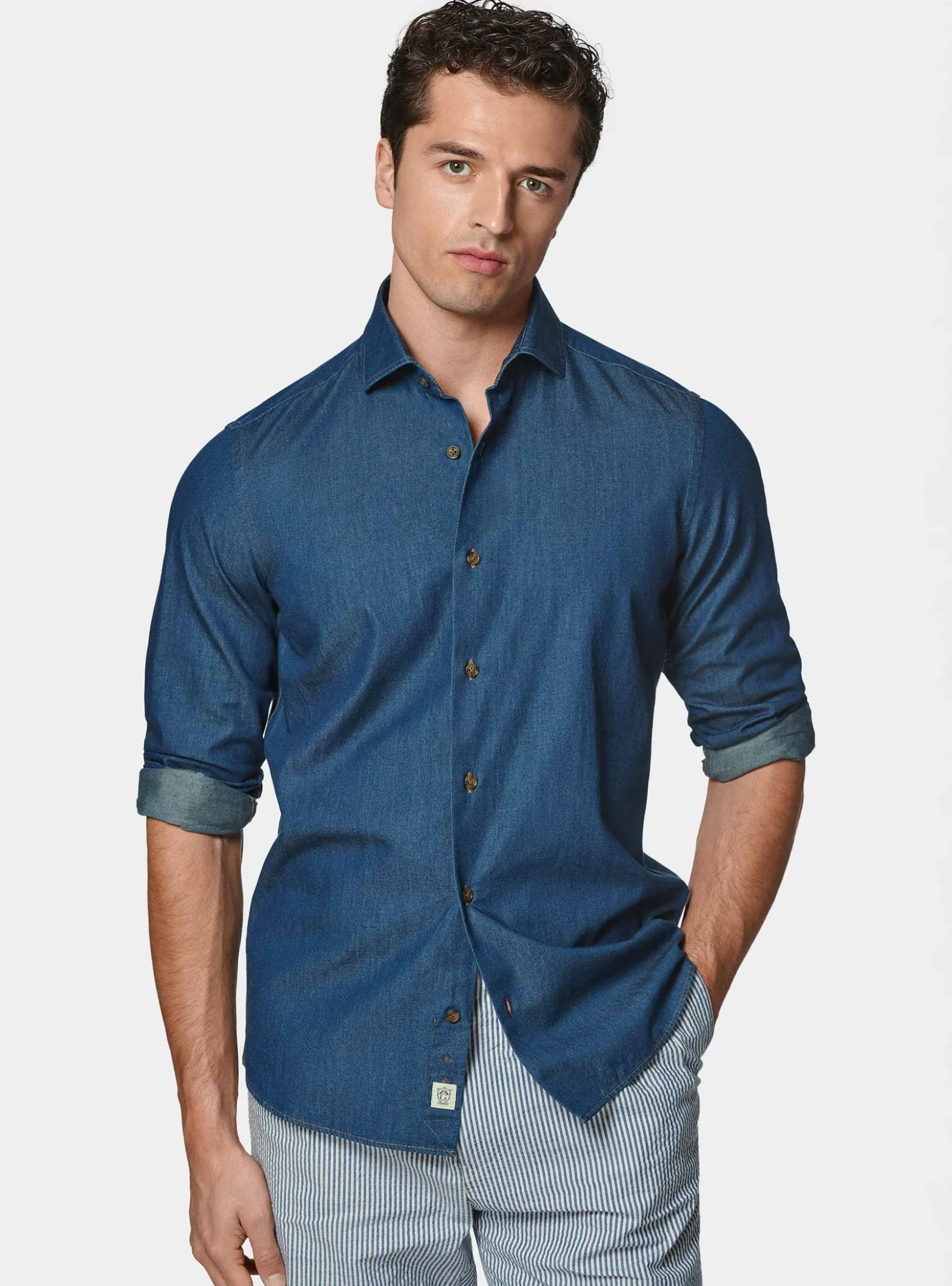 Camicia denim in cotone chambray