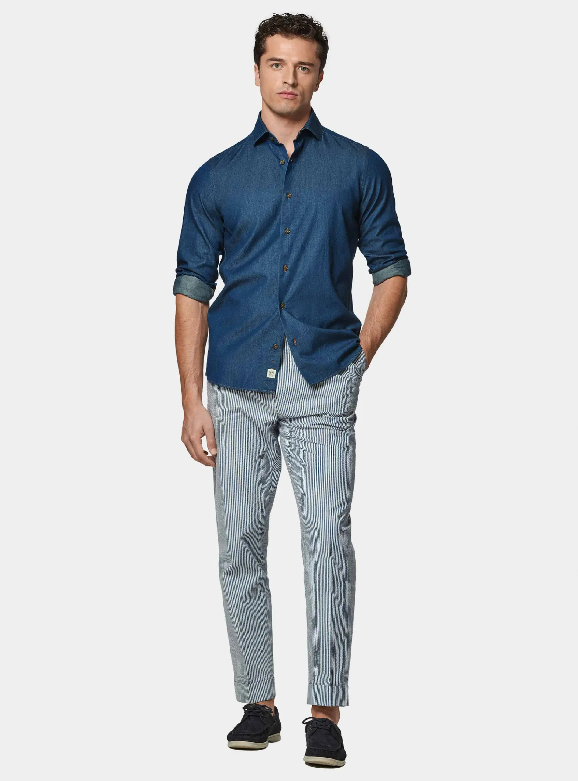 Camicia denim in cotone chambray