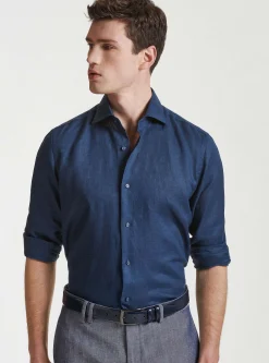 Camicia in puro lino con collo semi francese