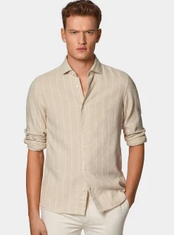 Camicia rigata in lino crepe e cotone