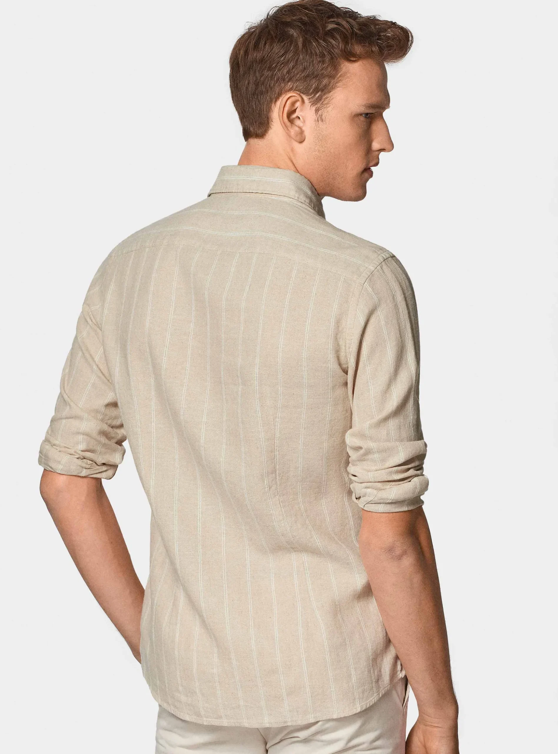 Camicia rigata in lino crepe e cotone