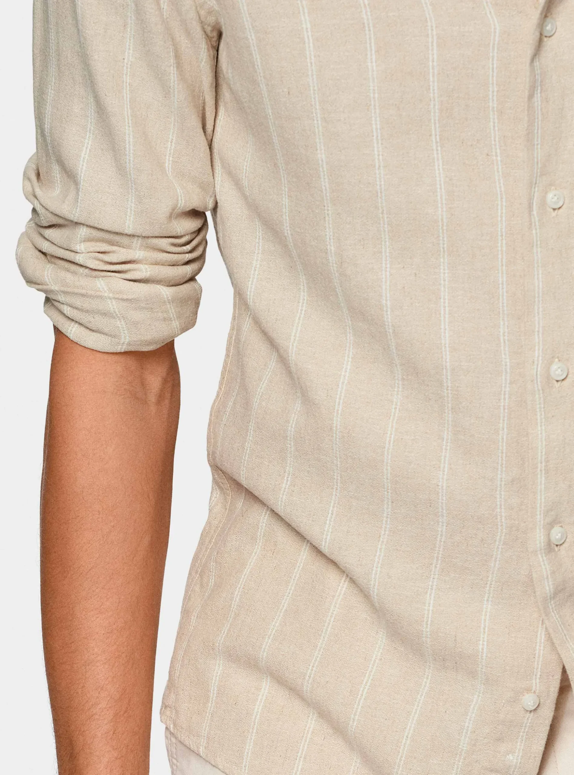 Camicia rigata in lino crepe e cotone