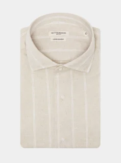 Camicia rigata in lino crepe e cotone