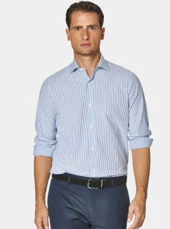 Camicia rigata in misto cotone seersucker
