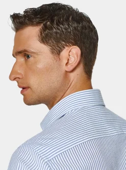 Camicia rigata in misto cotone seersucker