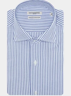 Camicia rigata in misto cotone seersucker