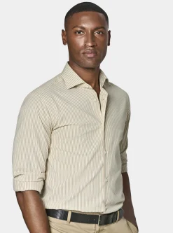 Camicia rigata in misto cotone seersucker