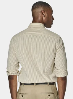 Camicia rigata in misto cotone seersucker