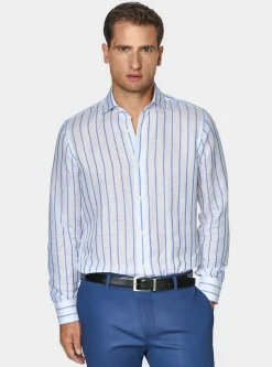 Camicia rigata in misto lino