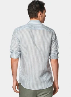 Camicia rigata in misto lino