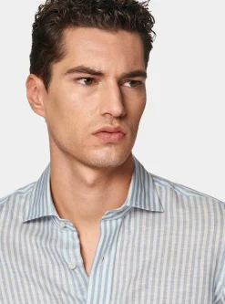 Camicia rigata in misto lino