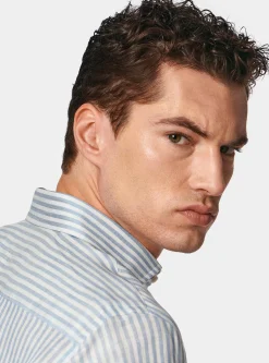 Camicia rigata in misto lino