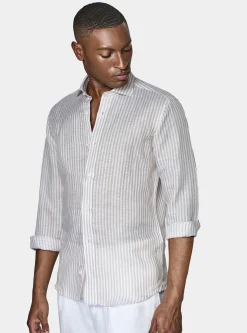 Camicia rigata in misto lino