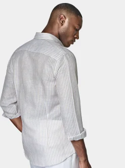 Camicia rigata in misto lino