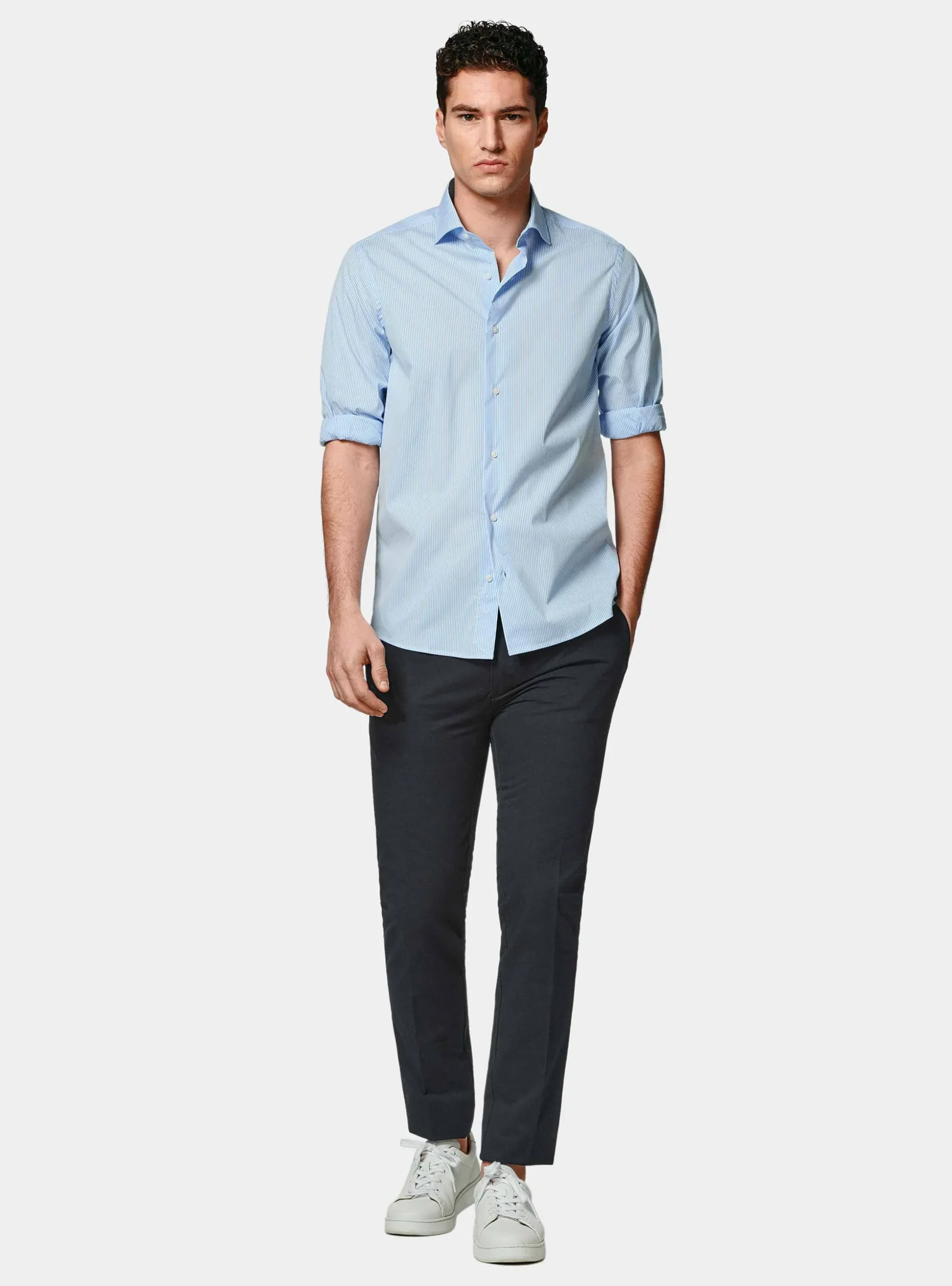 Camicia rigata in popeline stretch