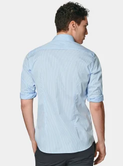 Camicia rigata in popeline stretch