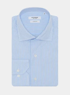 Camicia rigata in popeline stretch