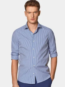 Camicia rigata in popeline stretch