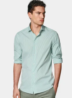 Camicia rigata in popeline stretch