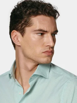Camicia rigata in popeline stretch