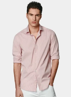 Camicia rigata in popeline stretch