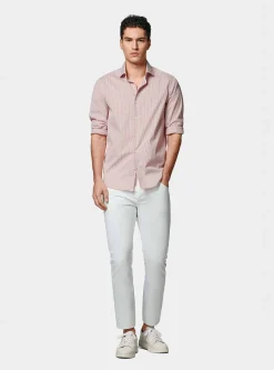 Camicia rigata in popeline stretch